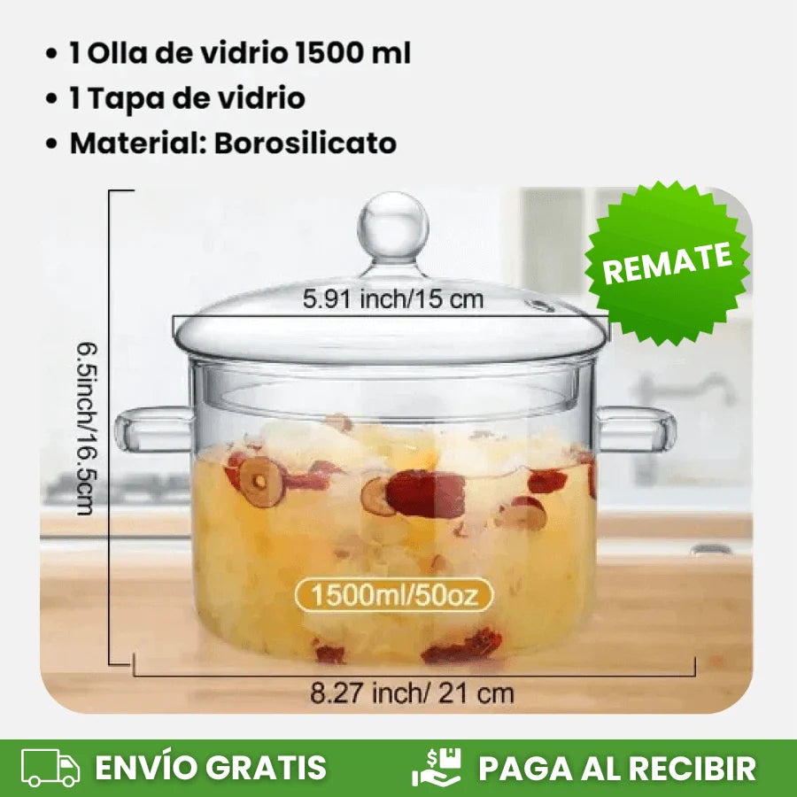Olla De Vidrio Resistente Al Calor + Envío Gratis