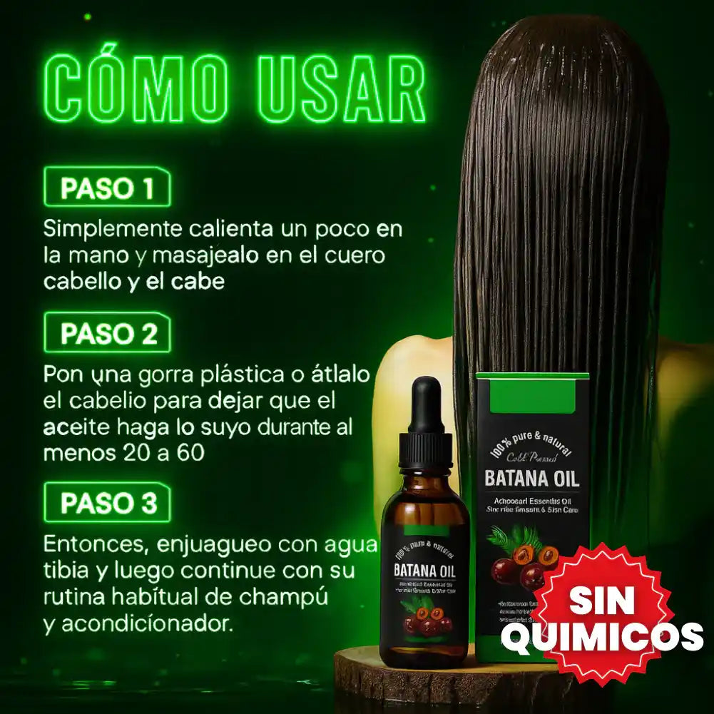 BatanaGlow™ – Aceite Regenerador 100% Natural, Restaura tu Cabello, Frena la Caída y Revive el Brillo (2x1)