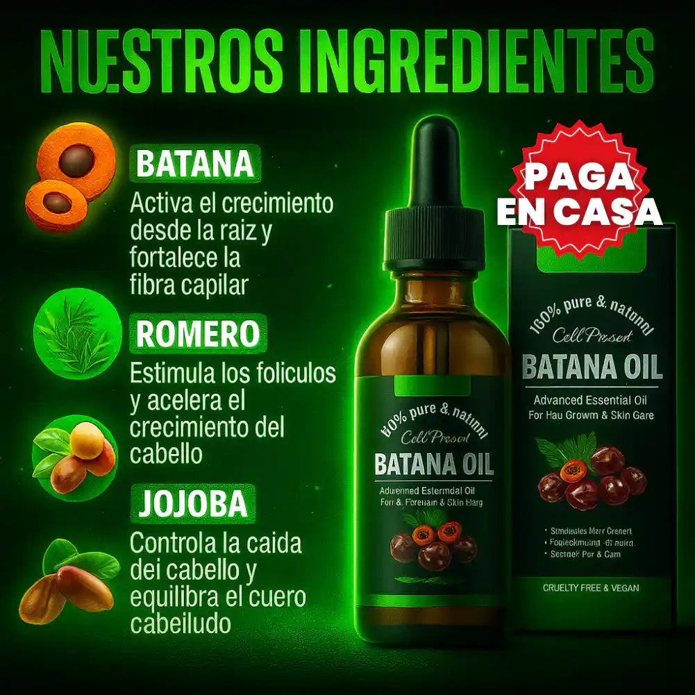 BatanaGlow™ – Aceite Regenerador 100% Natural, Restaura tu Cabello, Frena la Caída y Revive el Brillo (2x1)